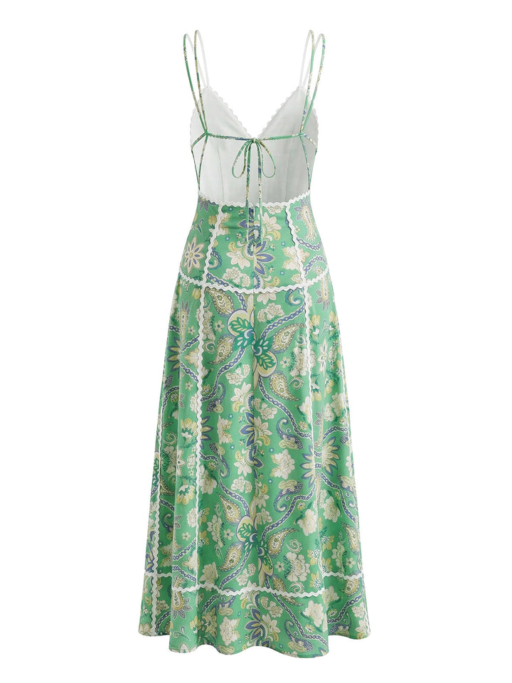 Green-1970s-Boho-Paisley-Floral-Cutout-Backless-Midi-Dress, vintage, retro, dress