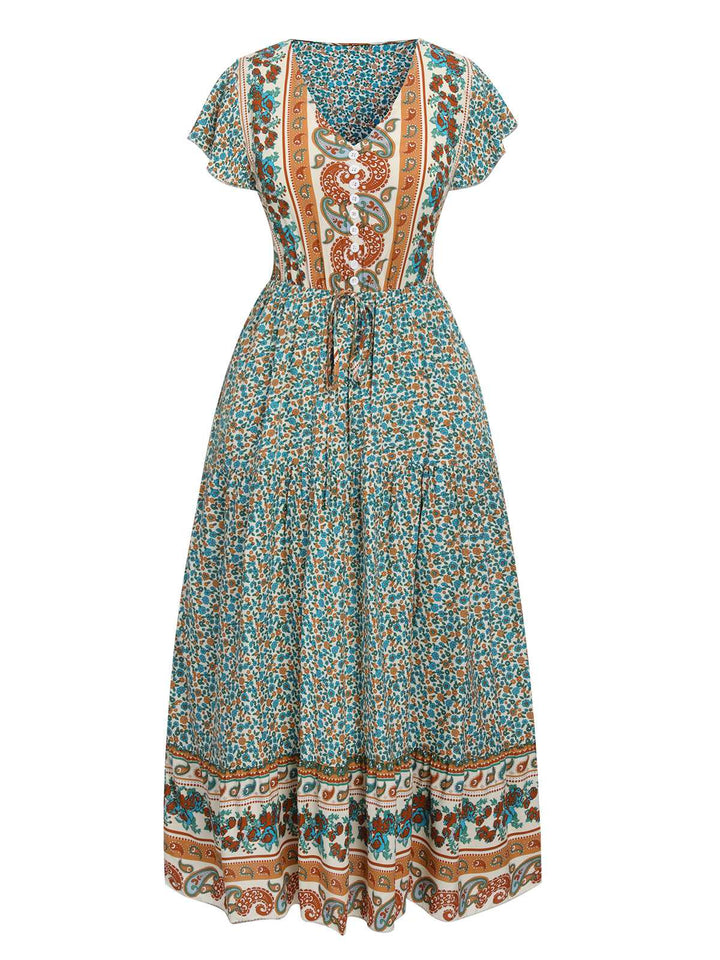 She slips into this Green 1970s Cap Sleeve Bohemian Dress and suddenly it&