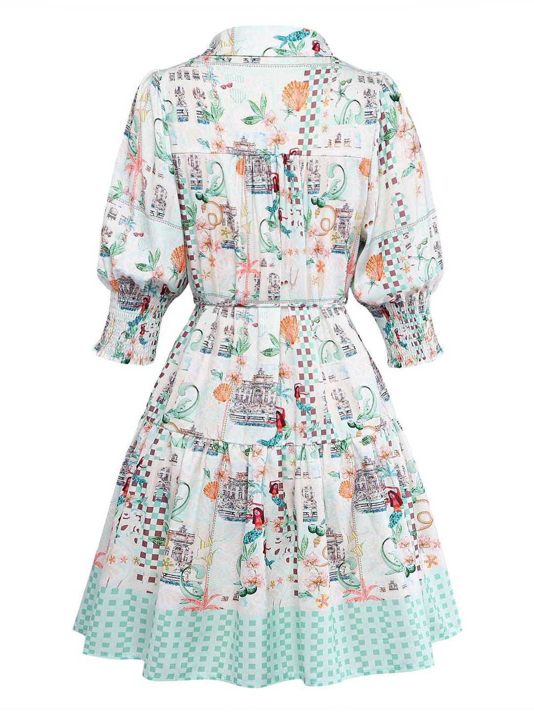 Green-1970s-Coastal-Puff-Sleeve-Shirt-Dress, vintage, retro, dress