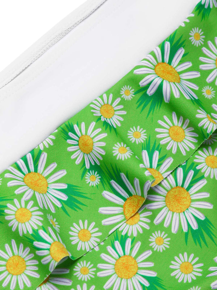 Green Daisy Ruffled Halter Tankini Set - vintage fashion, retro style