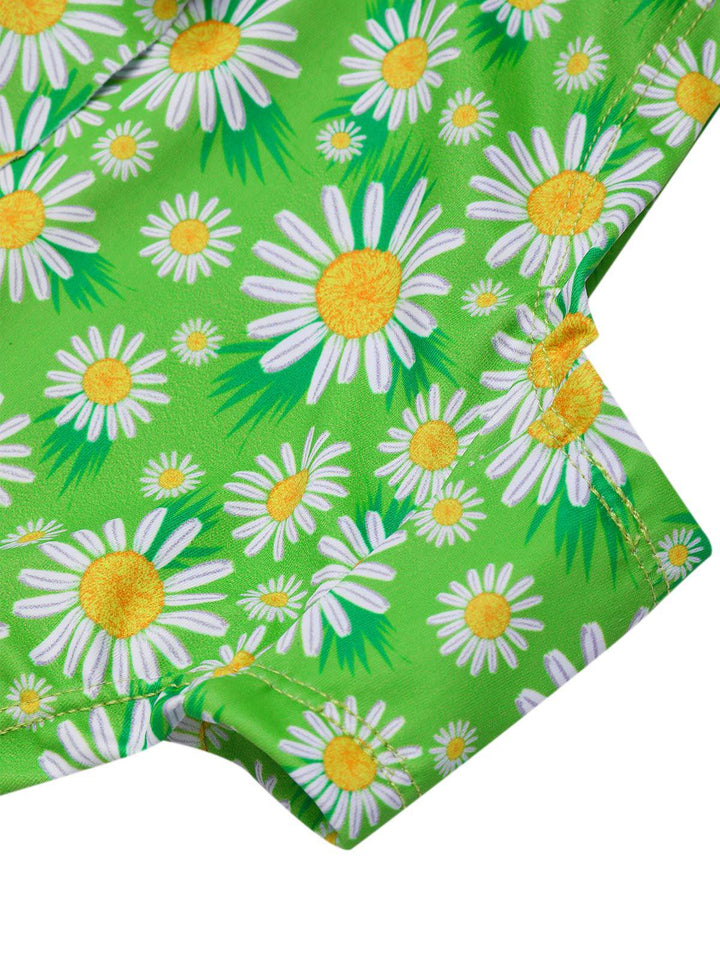 Green Daisy Ruffled Halter Tankini Set - vintage fashion, retro style