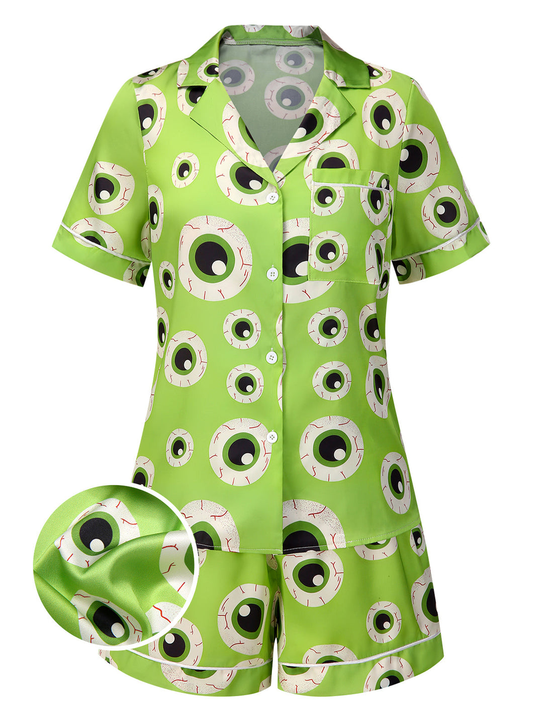 Green Halloween Eyeball Lapel Pajama Set, vintage fashion, retro style - perfect for women who love vintage and retro fashion