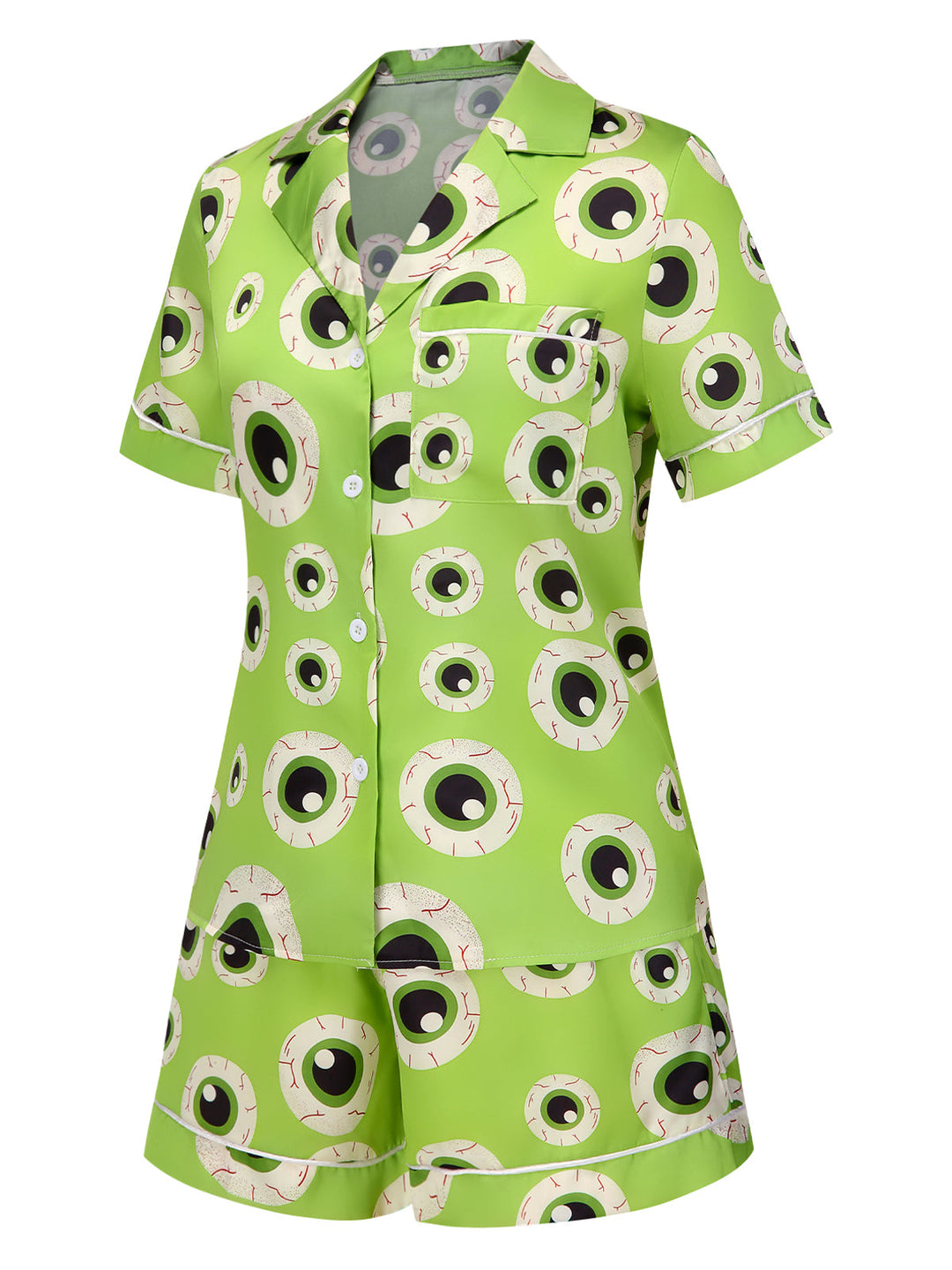 Green Halloween Eyeball Lapel Pajama Set, vintage fashion, retro style - perfect for women who love vintage and retro fashion