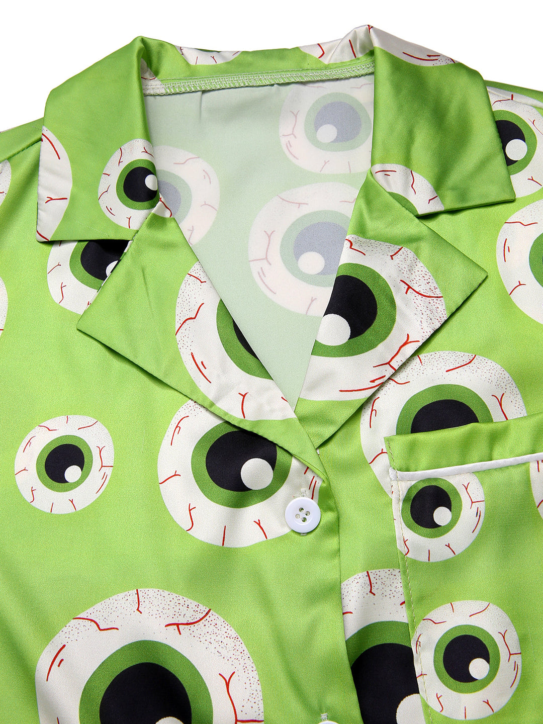 Green Halloween Eyeball Lapel Pajama Set, vintage fashion, retro style - perfect for women who love vintage and retro fashion