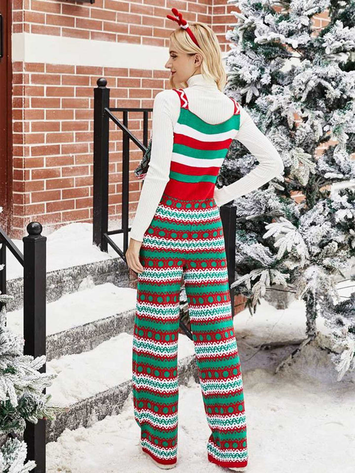 This Green 1970s Happy Christmas Straps Knitted Jumpsuit whispers 1970s secrets to those who notice