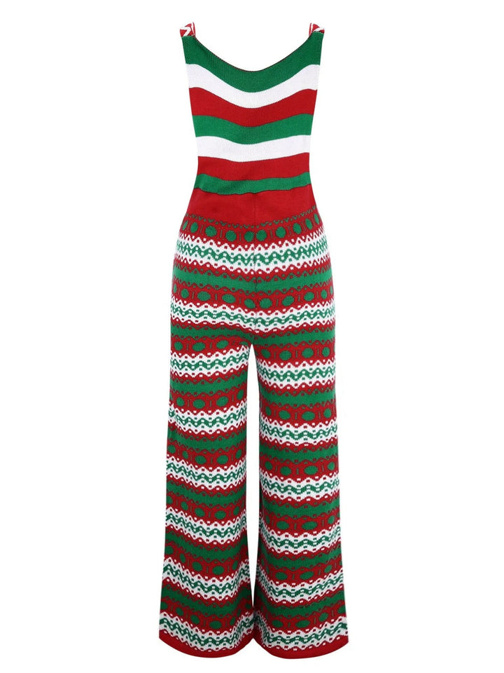 Green 1970s Happy Christmas Straps Knitted Jumpsuit — 1970s vintage charm for her modern wardrobe