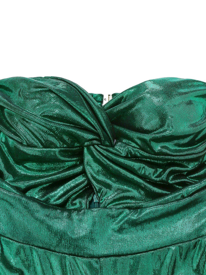 Green 1970s Knotted Cut-Out Glossy Jumpsuit - vintage jumpsuit, retro fashion