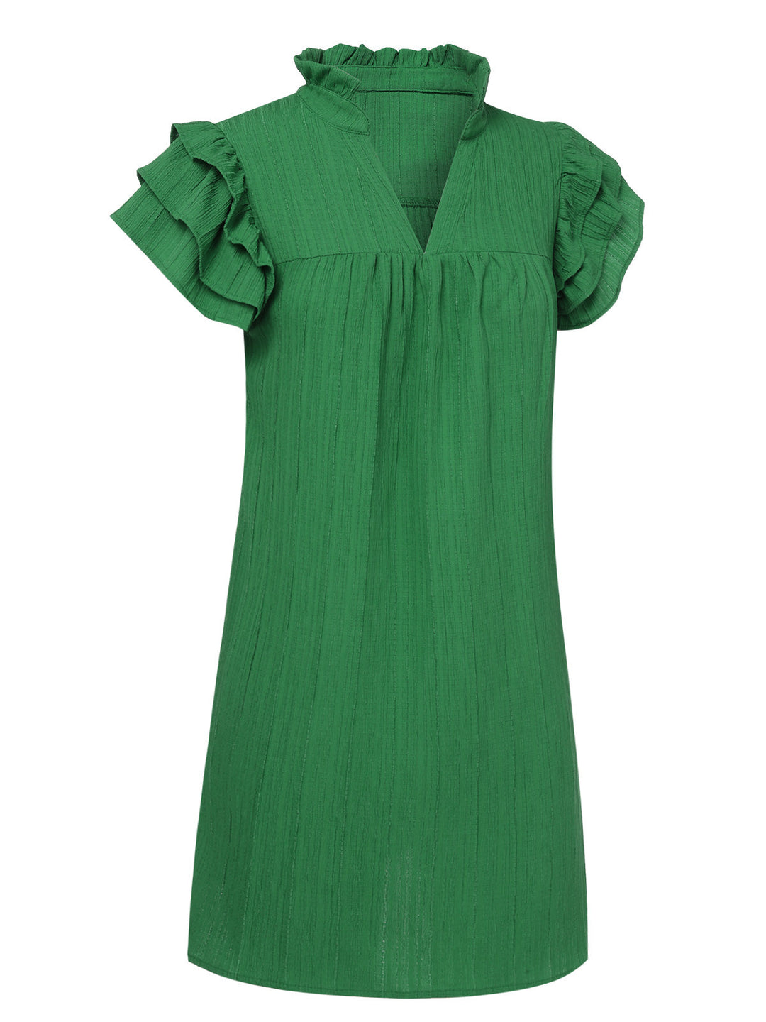 Green 1970s Solid Stand Collar Flounce Sleeve Dress, vintage dress, retro fashion - perfect for women who love vintage and retro fashion