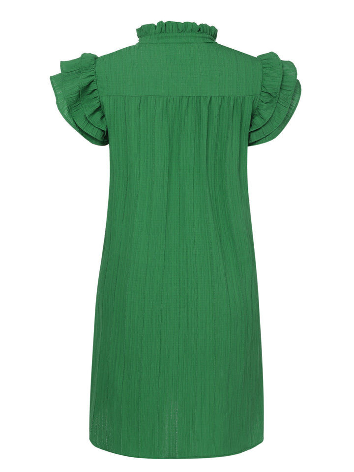 Green 1970s Solid Stand Collar Flounce Sleeve Dress, vintage dress, retro fashion - perfect for women who love vintage and retro fashion