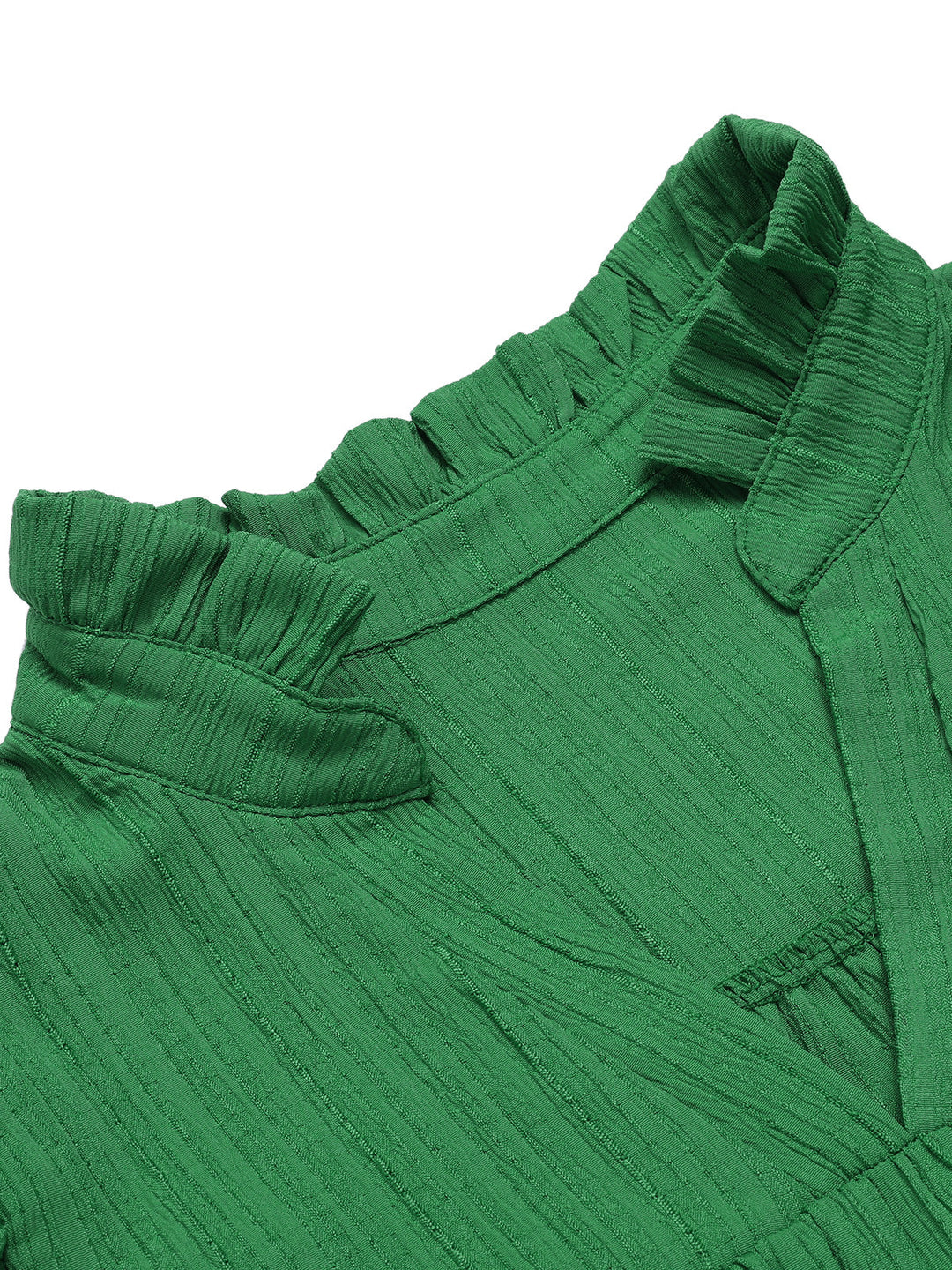 Green 1970s Solid Stand Collar Flounce Sleeve Dress, vintage dress, retro fashion - perfect for women who love vintage and retro fashion