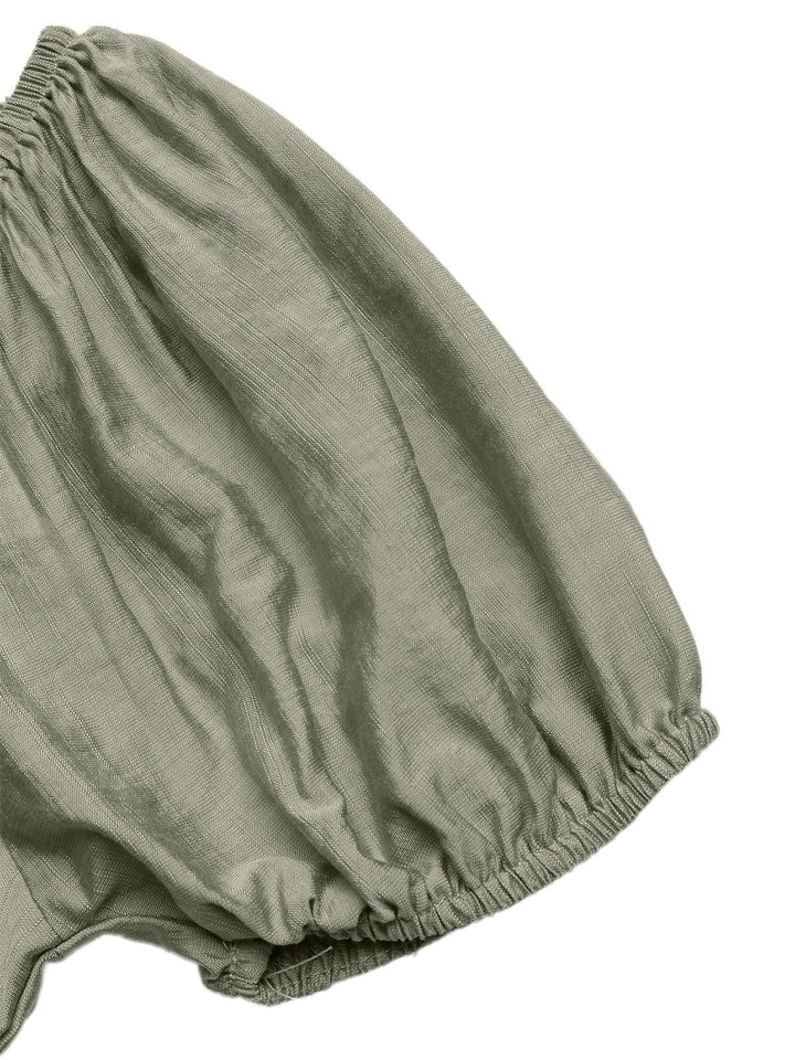 Green 1970s Square Neck Puff Sleeve Boho Dress - vintage dress, retro fashion for vintage lovers