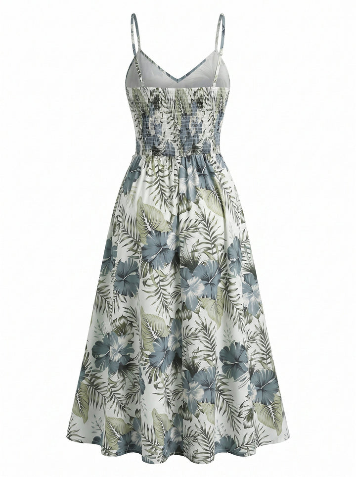 Green 1970s Tropical Floral Boho Cami Dress - vintage dress, retro fashion, floral print for vintage lovers