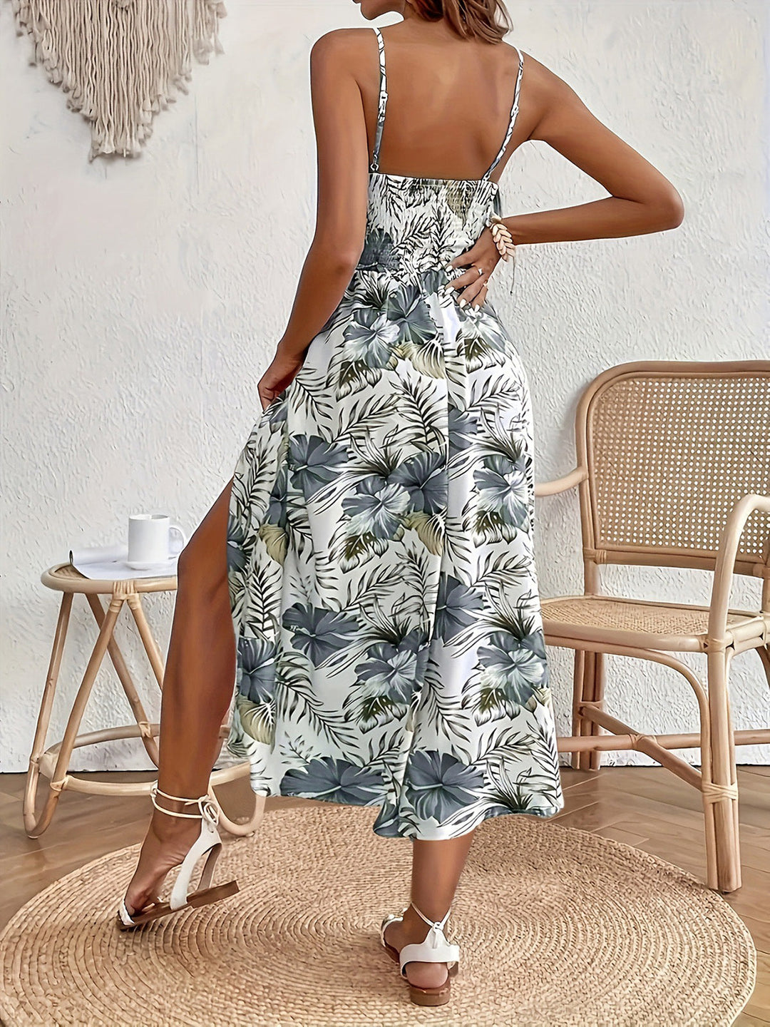 Green 1970s Tropical Floral Boho Cami Dress - vintage dress, retro fashion, floral print for vintage lovers