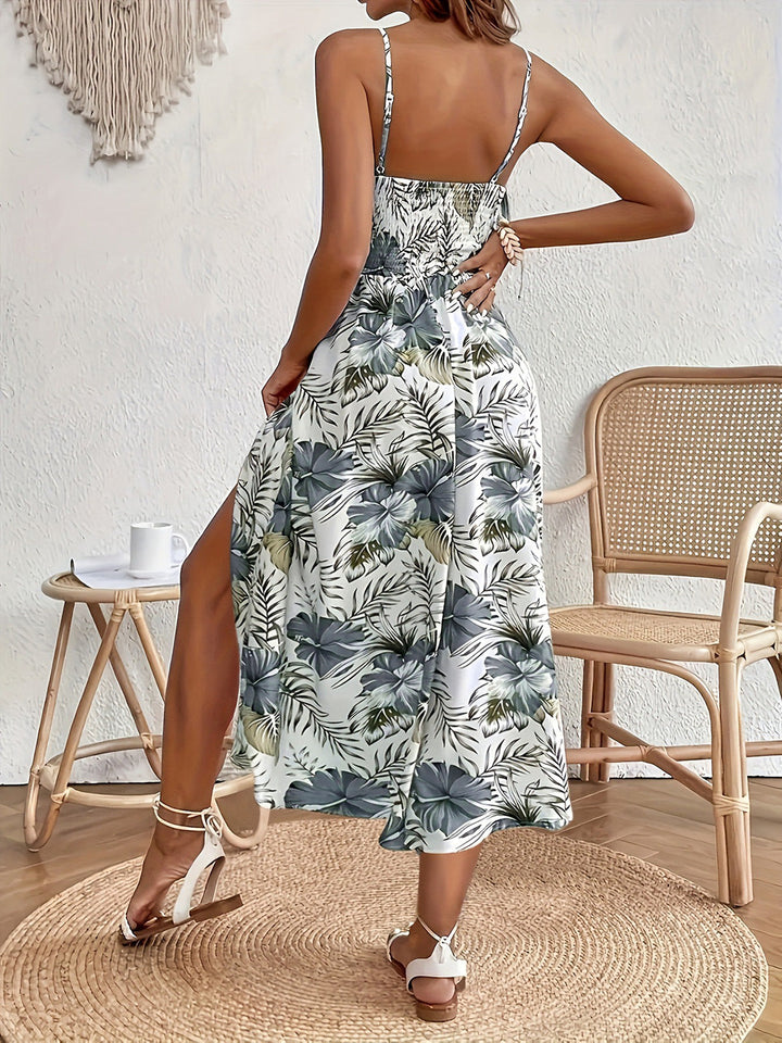 Green 1970s Tropical Floral Boho Cami Dress - vintage dress, retro fashion, floral print for vintage lovers