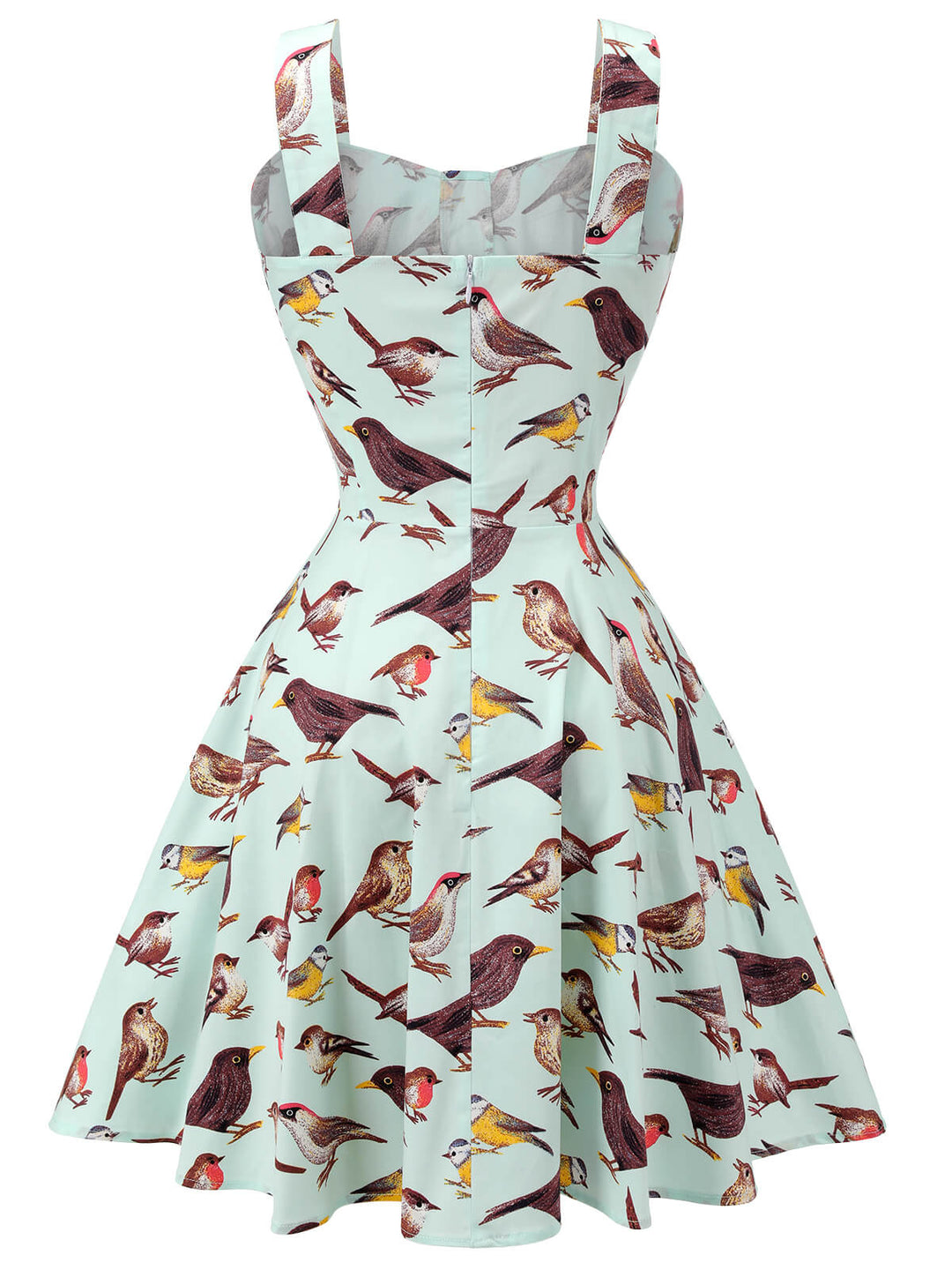 Green 1980s Bird Square Collar Sleeveless Dress — vintage elegance for the modern woman