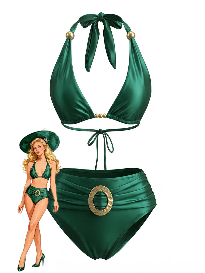 Bright Green Halter Vintage Bikini Set