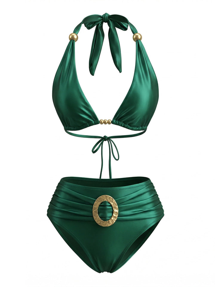 Bright Green Halter Vintage Bikini Set 2