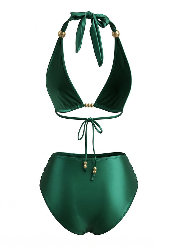 Bright Green Halter Vintage Bikini Set 3