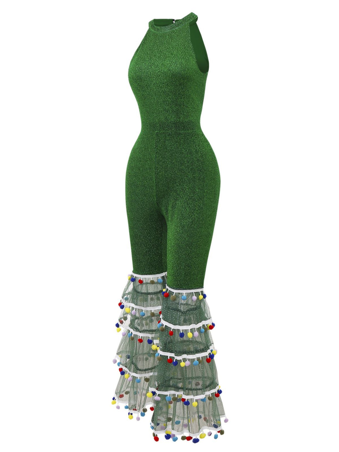 Green 1980s Solid Sparkly Mock Mesh Jumpsuit - vintage jumpsuit, retro fashion