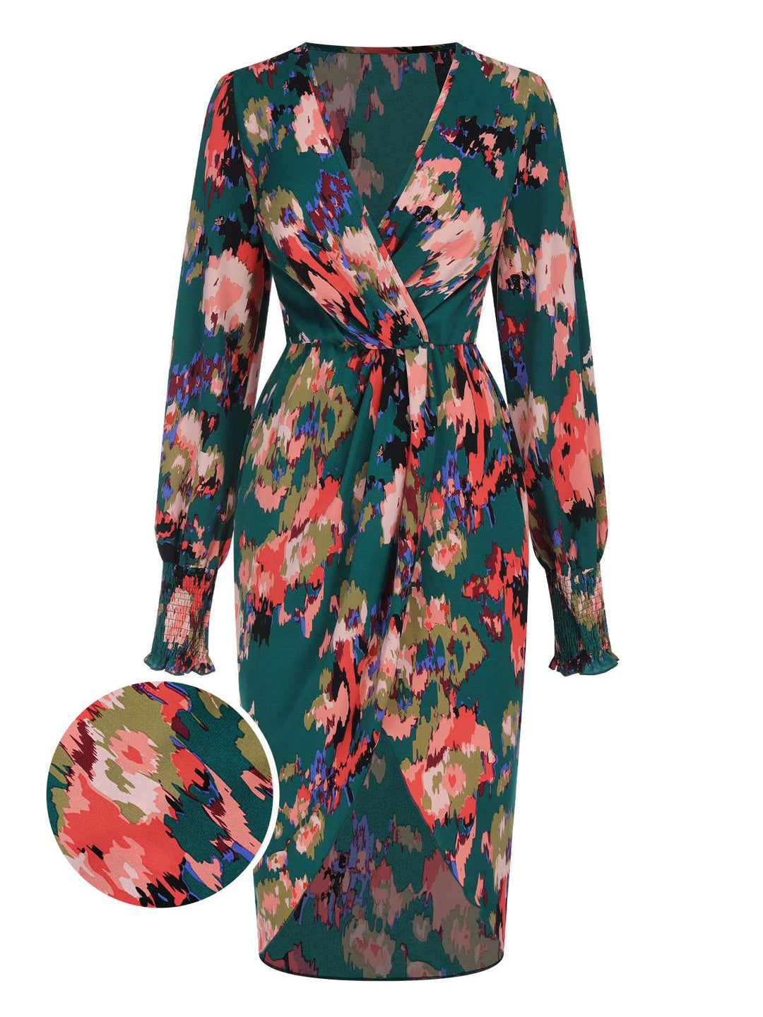 She slips into this Green 1980s Surplice Floral Tulip Hem Dress and suddenly it&