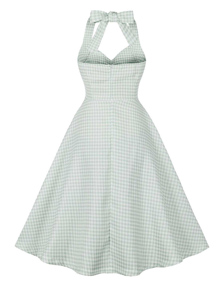 Green Gray 1950s Halter Plaids Dress: where 1950s romance meets her modern spirit