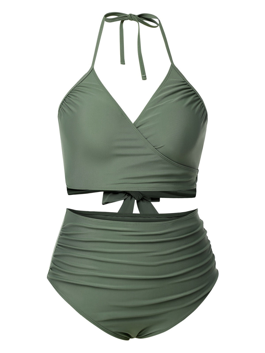 Green Grey Halter Strappy Tankini Swimsuit: Riviera elegance, reimagined for her