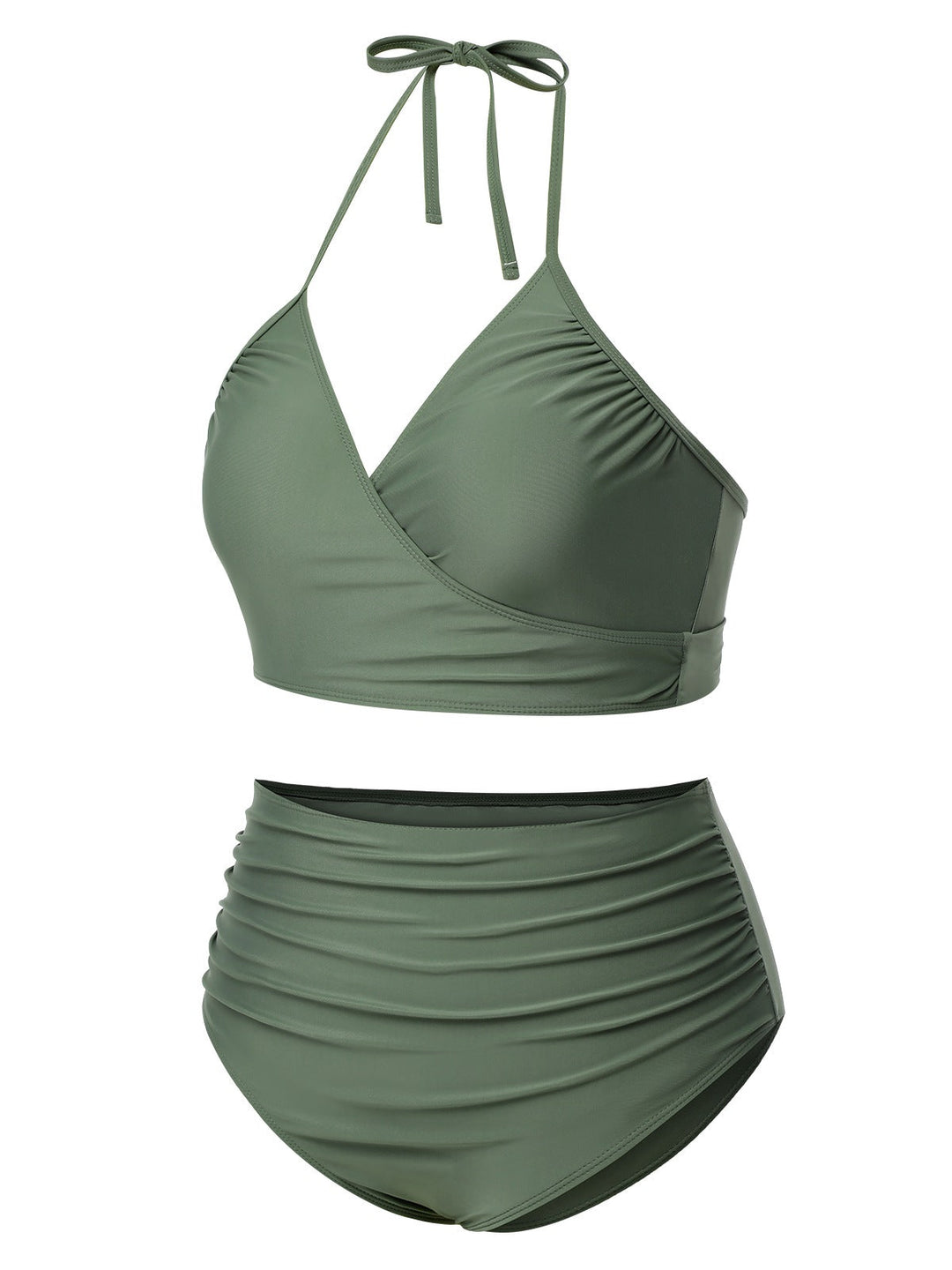 This Green Grey Halter Strappy Tankini Swimsuit carries vacation dreams in every stitch