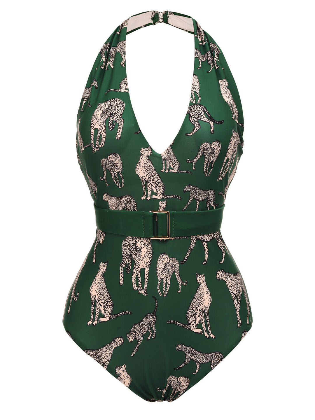 Green Jaguar Vintage Halter One-piece Swimsuit: timeless style reimagined