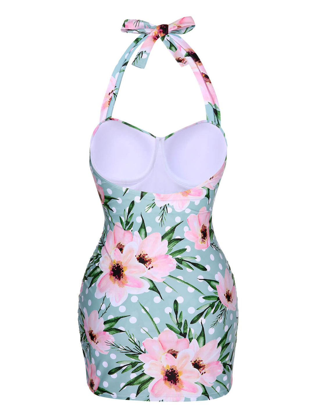 Green &amp; Pink 1930s Floral Polka Dot Halter Swimsuit, vintage swimsuit, pin-up swimwear - perfect for women who love vintage and retro fashion