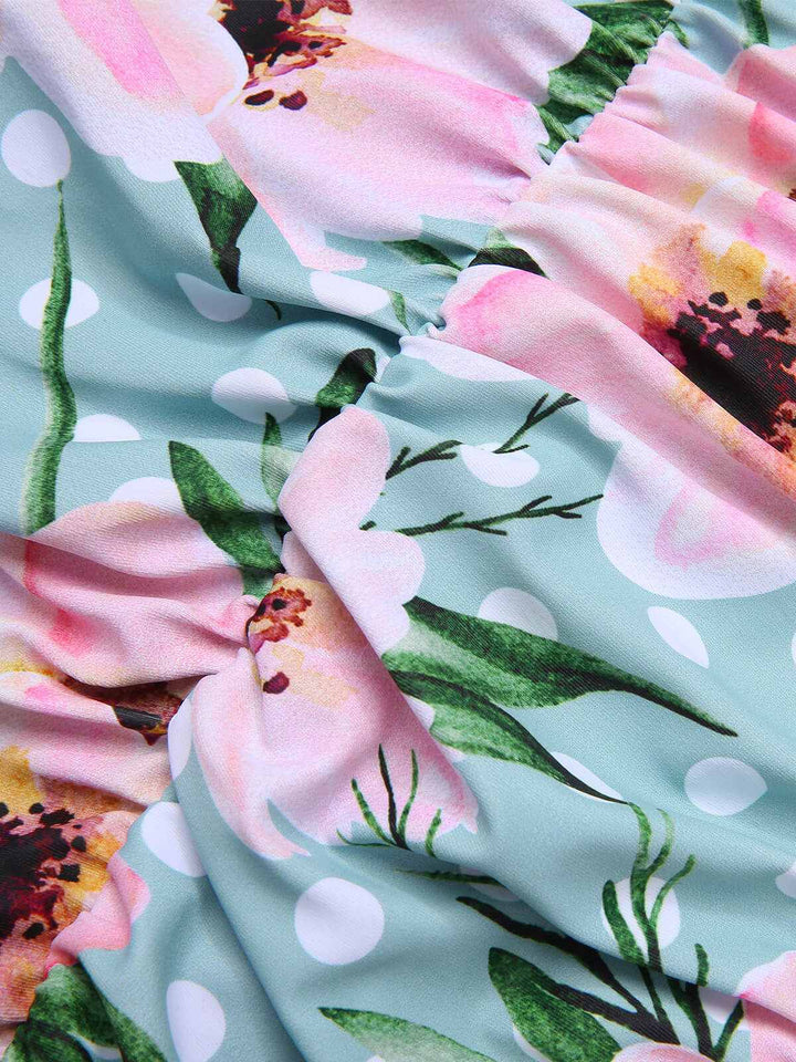 Green &amp; Pink 1930s Floral Polka Dot Halter Swimsuit, vintage swimsuit, pin-up swimwear - perfect for women who love vintage and retro fashion