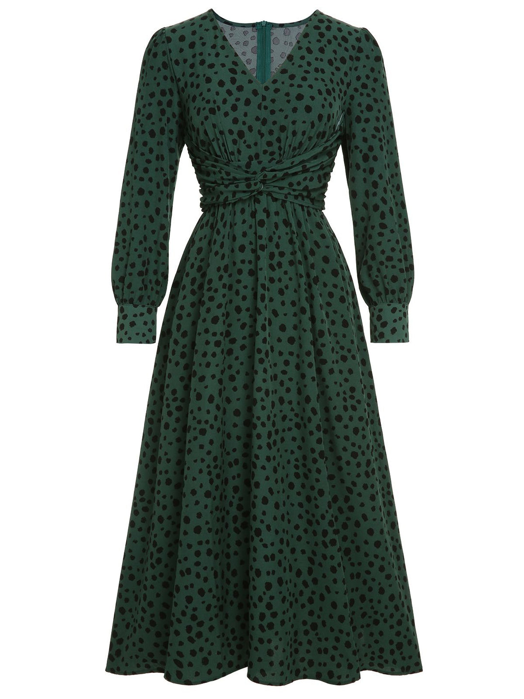 Green V-Neck Leopard A-Line Dress: timeless style reimagined