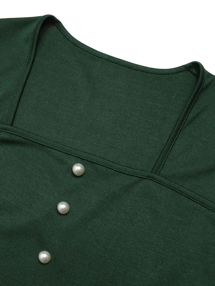 Green&amp;Red 1950s Square Neck Plaids Long Sleeve Dress: timeless style reimagined