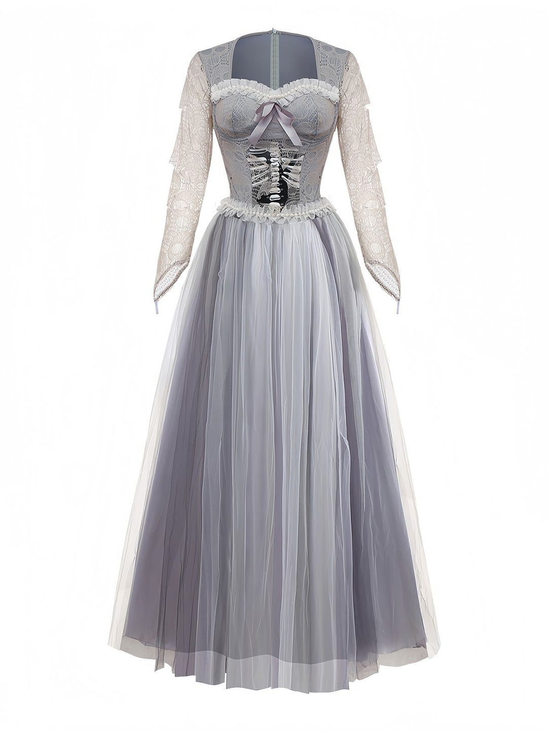 Grey 1930s Halloween Ghost Bride Mesh Dress - vintage dress, retro fashion