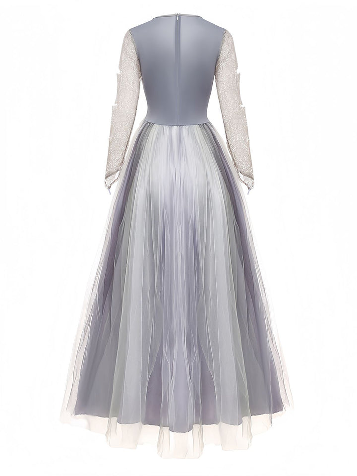 Grey 1930s Halloween Ghost Bride Mesh Dress - vintage dress, retro fashion
