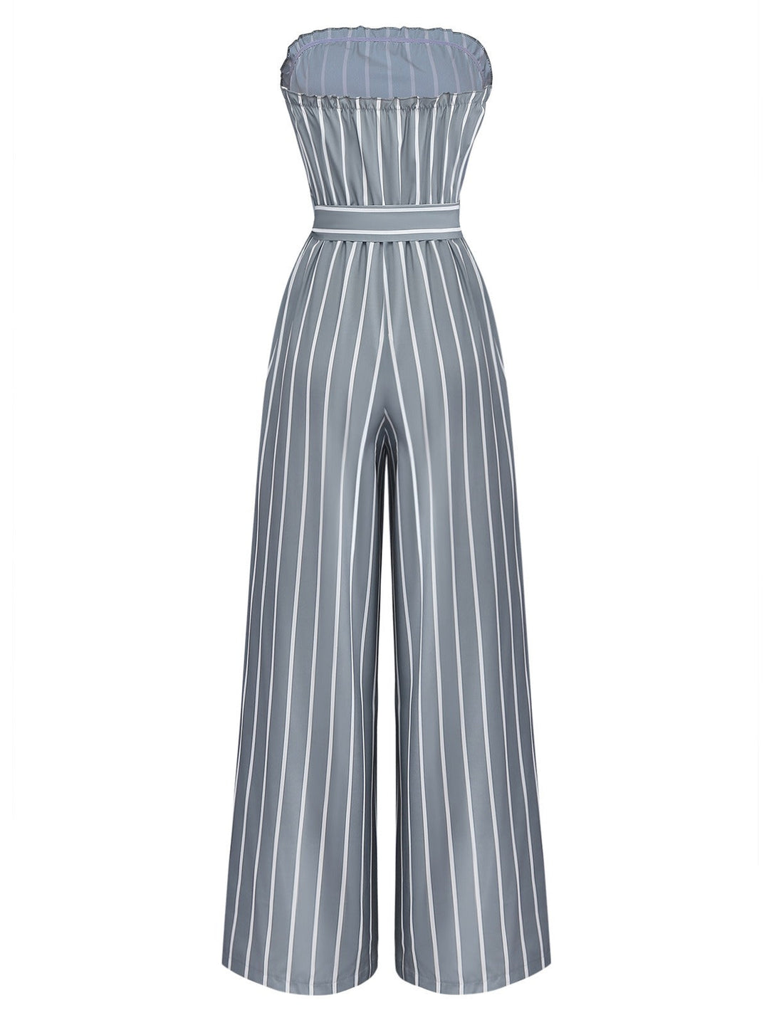 Grey 1930s Strapless Striped Belted Jumpsuit - vintage jumpsuit, retro fashion