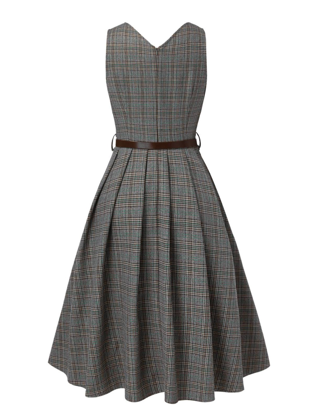 2PCS Grey 1940s V-Neck Plaid Dress &amp; Satin Blouse: where 1940s romance meets her modern spirit