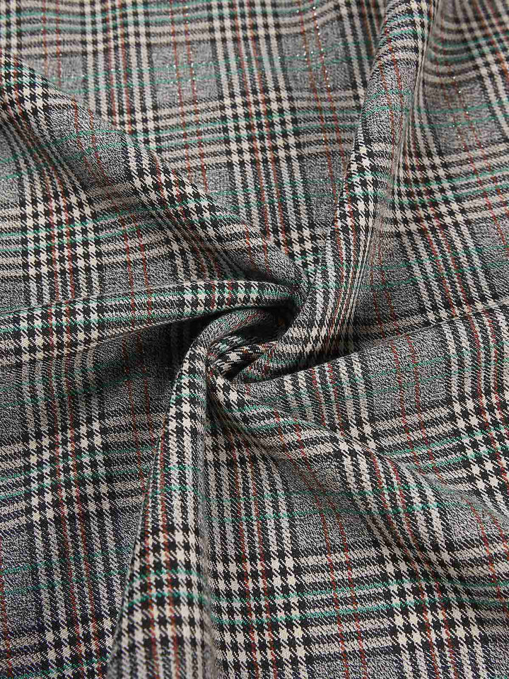 2PCS Grey 1940s V-Neck Plaid Dress &amp; Satin Blouse — a 1940s silhouette that turns sidewalks into runways