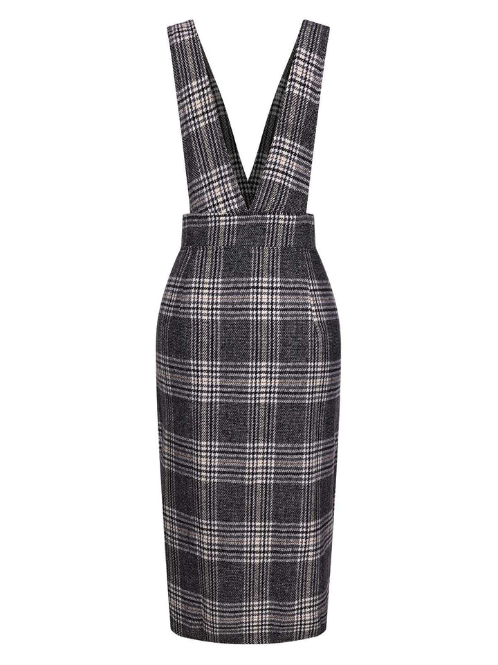 Grey 1960s Button Plaid Pinafore Dress: where 1960s romance meets her modern spirit