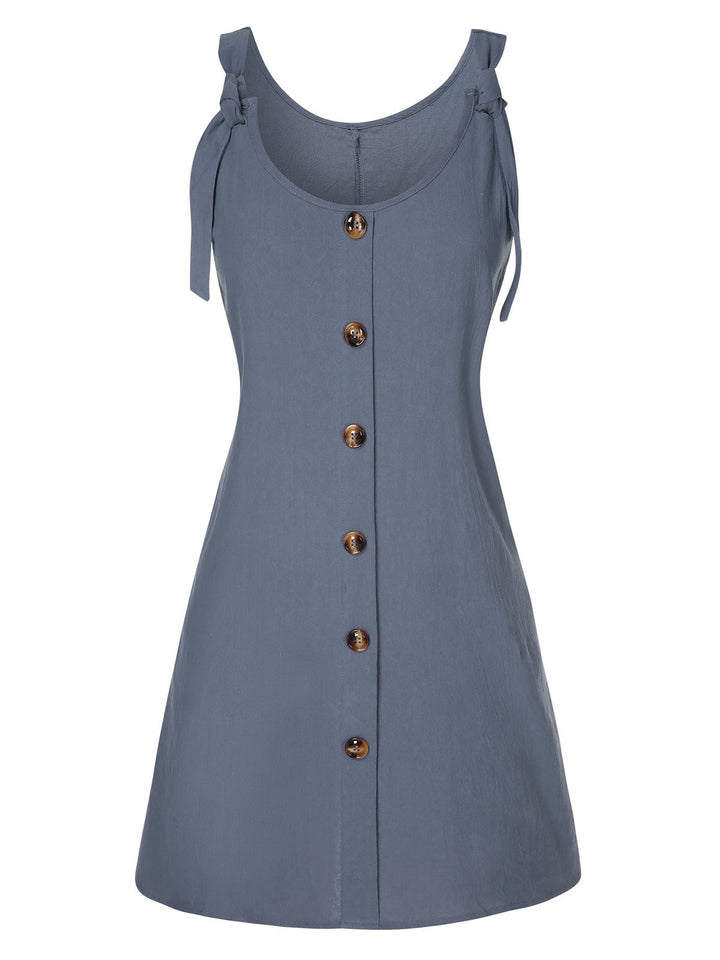 Grey 1970s Solid Buttoned Straps Dress, vintage dress, retro fashion - perfect for women who love vintage and retro fashion