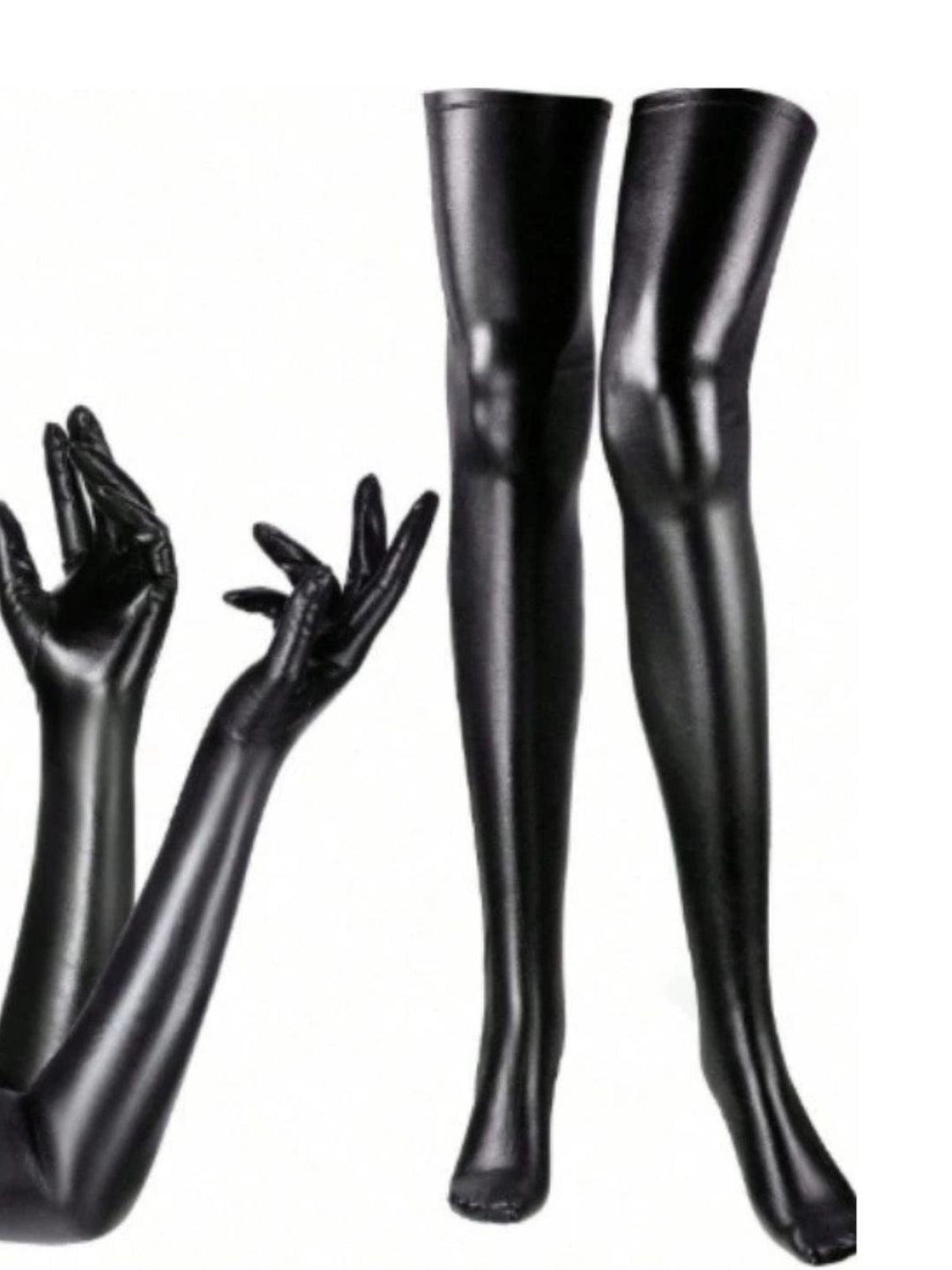 Halloween Black PU Leather Gloves &amp; Thigh High Socks Set - vintage fashion, retro style, classic black