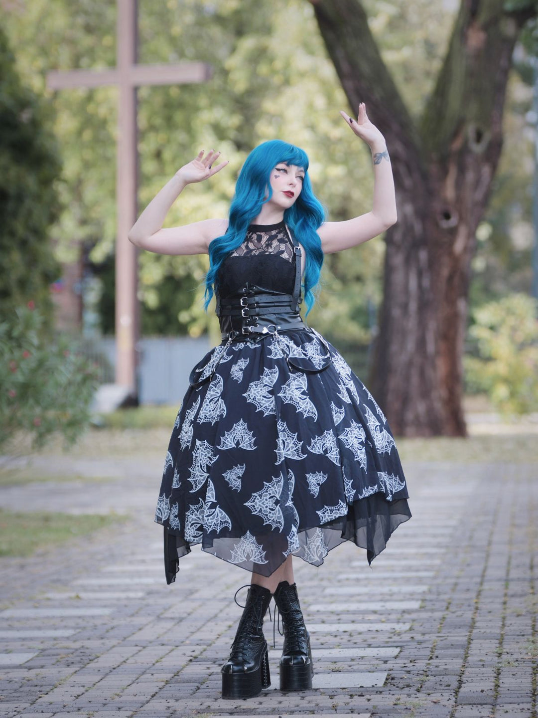 She slips into this Halloween Gothic Steampunk Lace Dress and suddenly it&