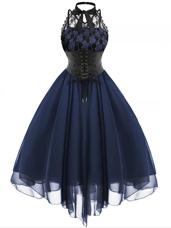 She slips into this Halloween Gothic Steampunk Lace Dress and suddenly it&