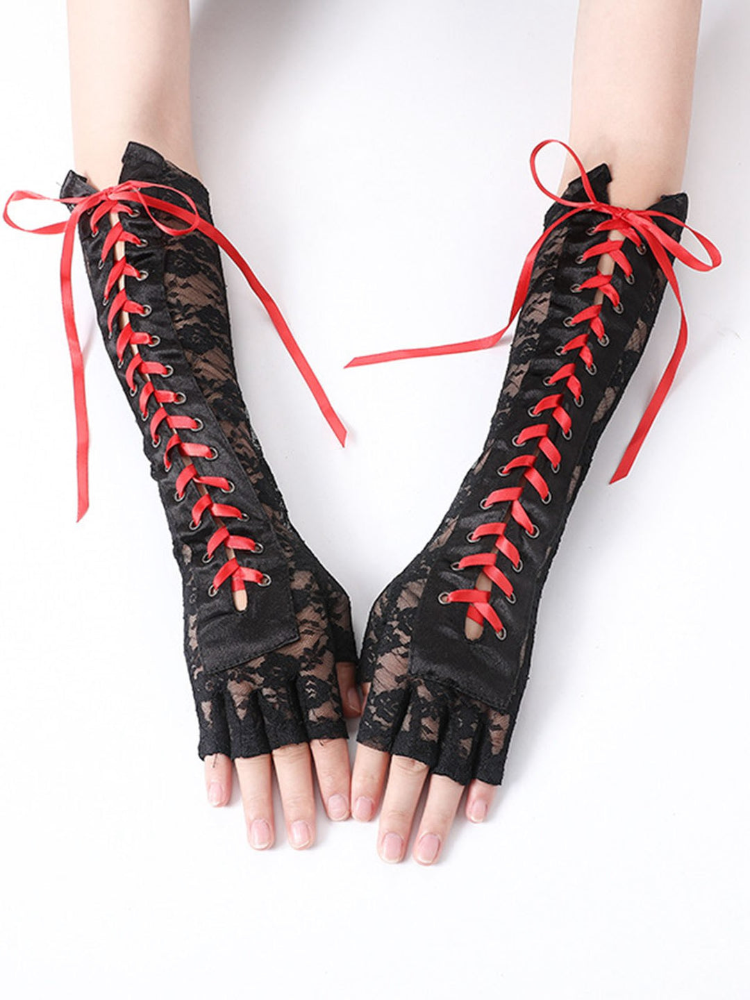 Halloween Punk Party Lace-Up Half Finger Gloves: vintage detail work for the woman who notices