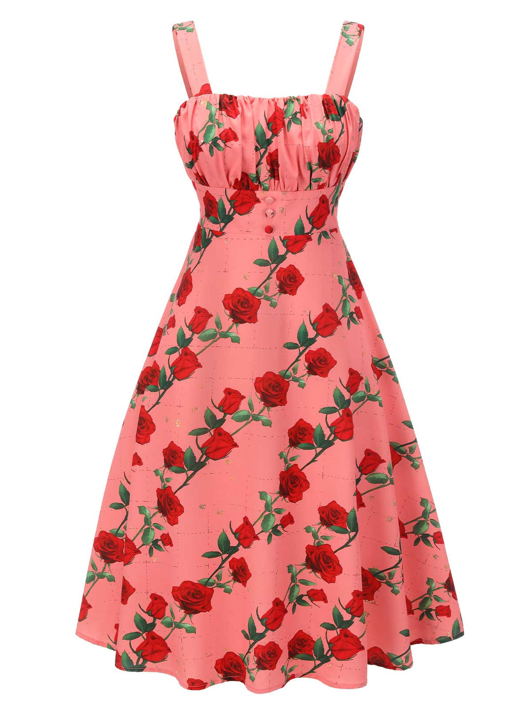 High Waist Suspenders Rose Dress, vintage dress, retro fashion - perfect for women who love vintage and retro fashion