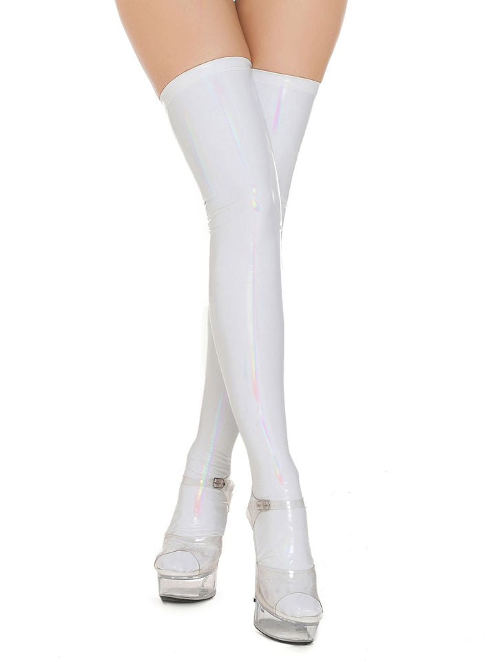 This High-Shine Leather Thigh High Stockings whispers vintage secrets to those who notice