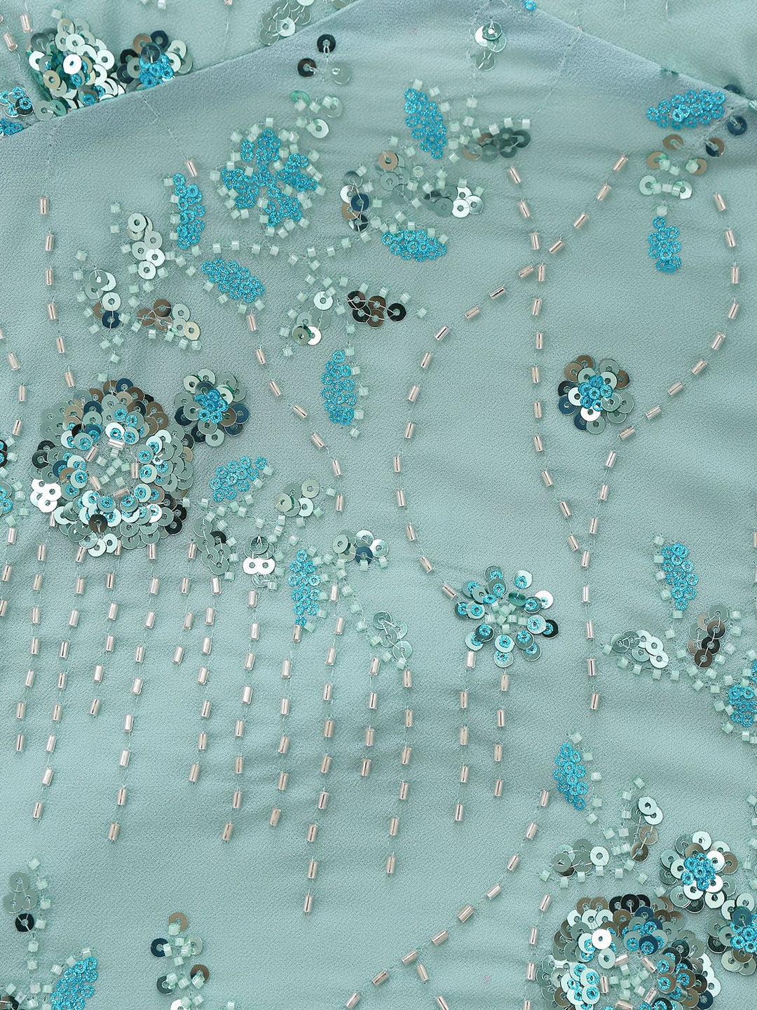 Ice Green 1980s Sequined Embroidered Floral Top - vintage fashion, retro style, elegant red