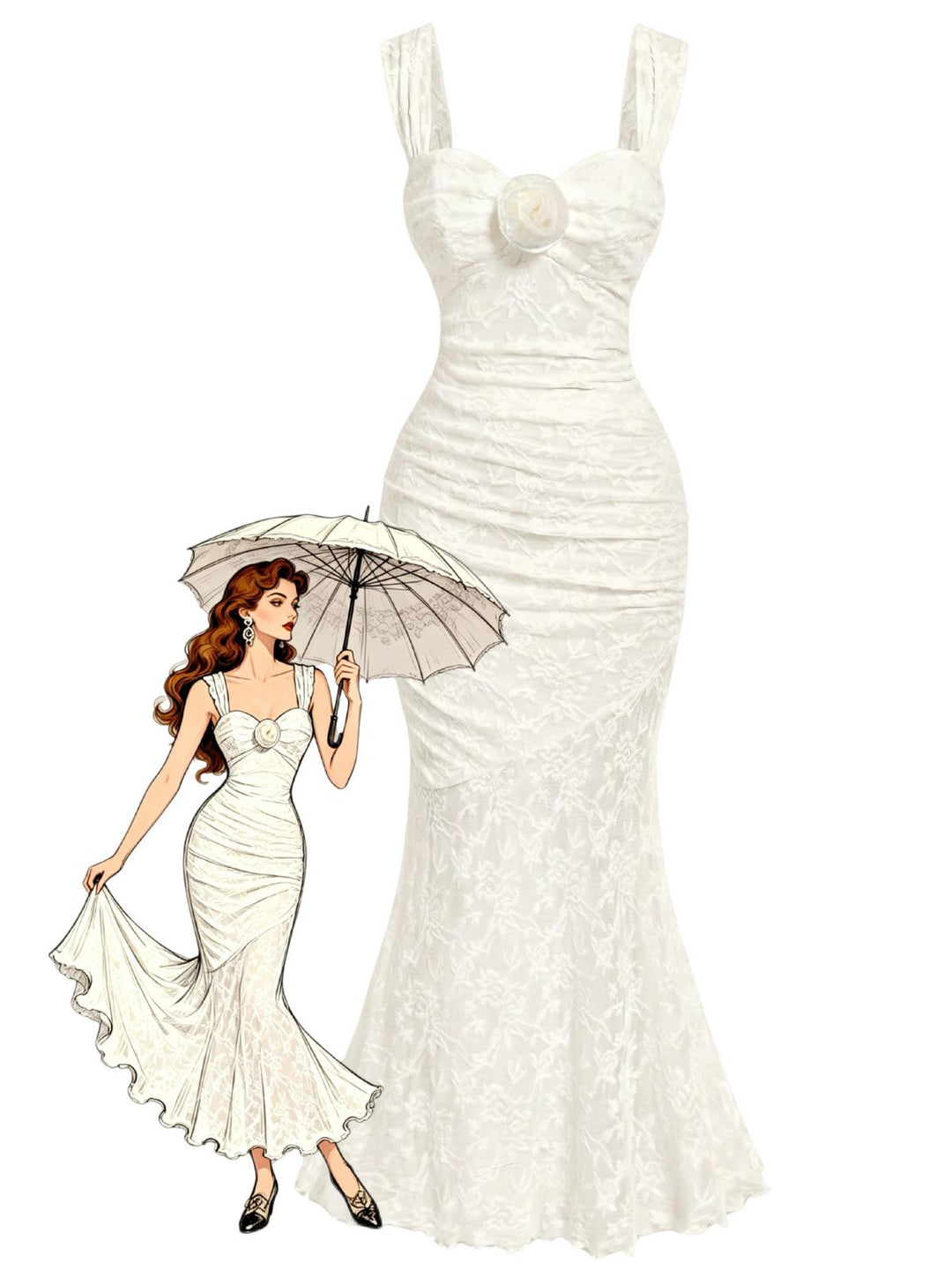 White Mermaid Bodycon Classic Dress