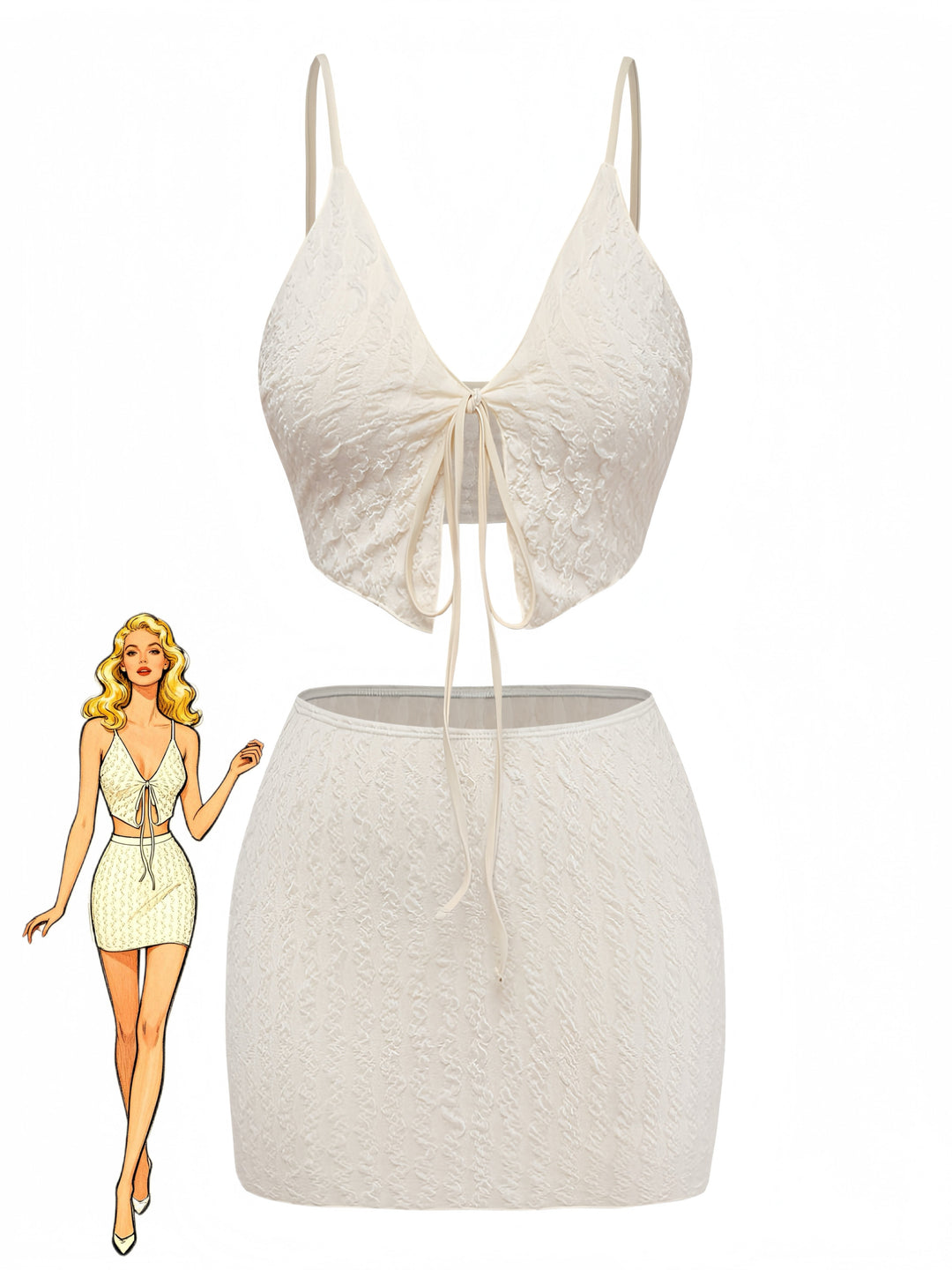 Ivory Textured Tie-Front Tankini Set - vintage fashion, retro style for vintage lovers