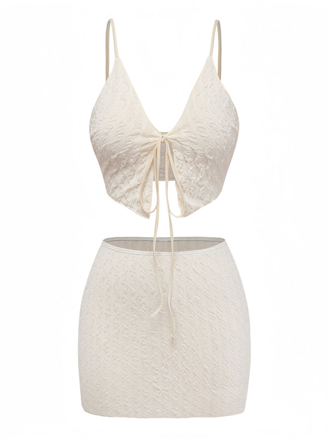 Ivory Textured Tie-Front Tankini Set - vintage fashion, retro style for vintage lovers