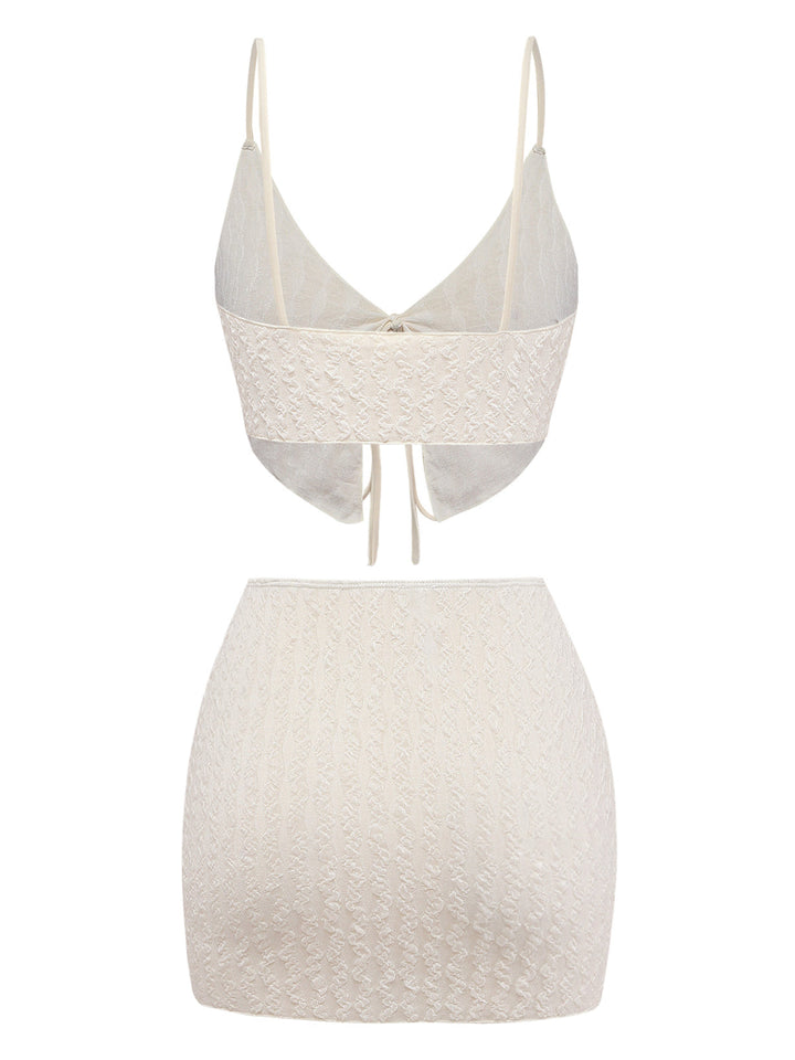 Ivory Textured Tie-Front Tankini Set - vintage fashion, retro style for vintage lovers
